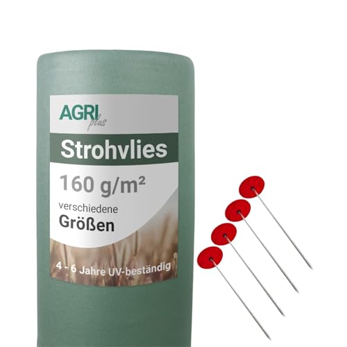 AGRI plus Strohvlies 9,8 x 12,5 m - mit 12 Metallnägeln I 160 g/m² Schutzvlies aus Polypropylen I Extrem reißfestes Heuvlies für langfristigen Schutz I Abdeckvlies wetterfest & UV-beständig von AGRI plus