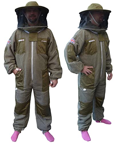 AGS Runder Hut Schleier drei Schichten ultra-belüfteter grüner Imkeranzug professioneller Bienenanzug Imkeranzug (3XL) von AGS