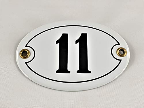 Emaille Hausnummer Schild Nr. 11, oval, Weiß-Schwarz mit Schrauben und Dübel "Handarbeit" Emaille Hausnummer Schild Nr. 11, oval, Weiß-Schwarz mit Schrauben und Dübel "Handarbeit" von AGS