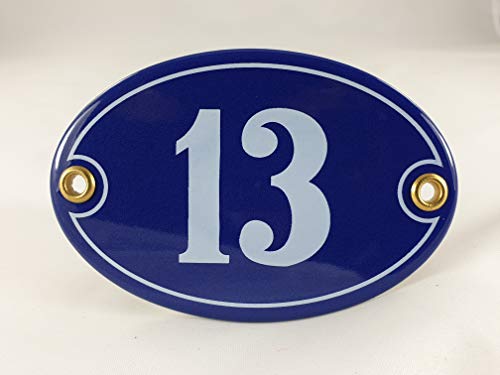 Emaille Hausnummer Schild Nr. 13, oval, Blau-Weiß "Handarbeit" Emaille Hausnummer Schild Nr. 13, oval, Blau-Weiß "Handarbeit" von AGS