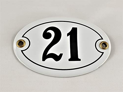 Emaille Hausnummer Schild Nr. 21, oval, Weiß-Schwarz mit Schrauben und Dübel "Handarbeit" Emaille Hausnummer Schild Nr. 21, oval, Weiß-Schwarz mit Schrauben und Dübel "Handarbeit" von AGS
