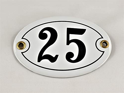 Emaille Hausnummer Schild Nr. 25, oval, Weiß-Schwarz mit Schrauben und Dübel "Handarbeit" Emaille Hausnummer Schild Nr. 25, oval, Weiß-Schwarz mit Schrauben und Dübel "Handarbeit" von AGS