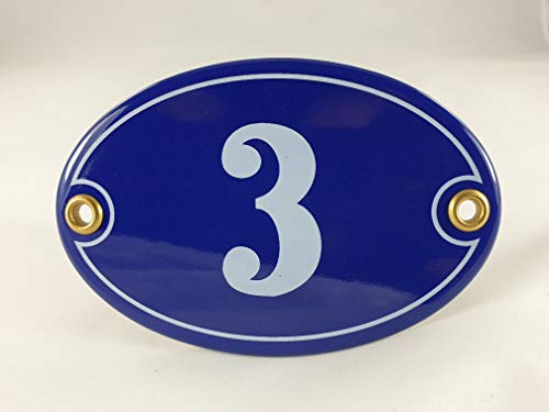 Emaille Hausnummer Schild Nr. 3, oval, Blau-Weiß mit Schrauben und Dübel "Handarbeit" Emaille Hausnummer Schild Nr. 3, oval, Blau-Weiß mit Schrauben und Dübel "Handarbeit" von AGS