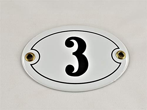 Emaille Hausnummer Schild Nr. 3, oval, Weiß-Schwarz mit Schrauben und Dübel "Handarbeit" Emaille Hausnummer Schild Nr. 3, oval, Weiß-Schwarz mit Schrauben und Dübel "Handarbeit" von AGS