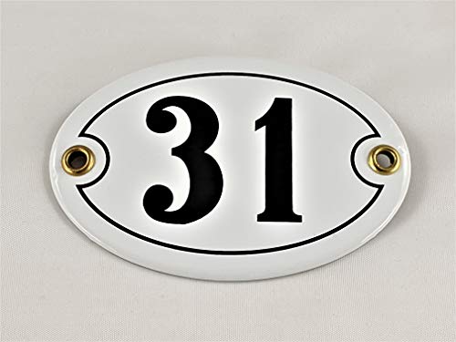 Emaille Hausnummer Schild Nr. 31, oval, Weiß-Schwarz mit Schrauben und Dübel "Handarbeit" Emaille Hausnummer Schild Nr. 31, oval, Weiß-Schwarz mit Schrauben und Dübel "Handarbeit" von AGS
