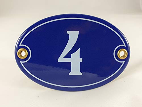 Emaille Hausnummer Schild Nr. 4, oval, Blau-Weiß "Handarbeit" Emaille Hausnummer Schild Nr. 4, oval, Blau-Weiß "Handarbeit" von AGS
