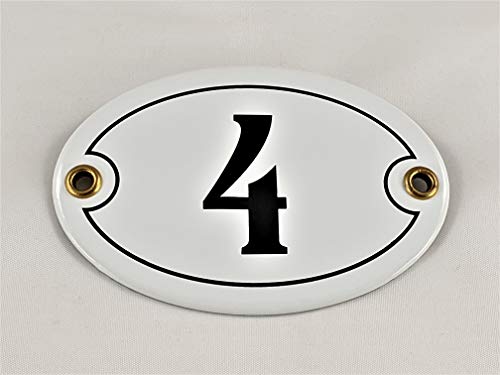 Emaille Hausnummer Schild Nr. 4, oval, Weiß-Schwarz "Handarbeit" Emaille Hausnummer Schild Nr. 4, oval, Weiß-Schwarz "Handarbeit" von AGS