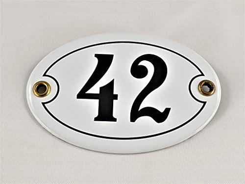Emaille Hausnummer Schild Nr. 42, oval, Weiß-Schwarz mit Schrauben und Dübel "Handarbeit" Emaille Hausnummer Schild Nr. 42, oval, Weiß-Schwarz mit Schrauben und Dübel "Handarbeit" von AGS