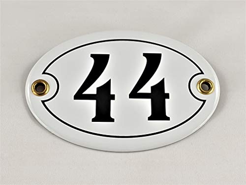 Emaille Hausnummer Schild Nr. 44, oval, Weiß-Schwarz "Handarbeit" Emaille Hausnummer Schild Nr. 44, oval, Weiß-Schwarz "Handarbeit" von AGS