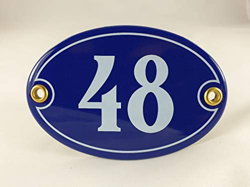 Emaille Hausnummer Schild Nr. 48, oval, Blau-Weiß mit Schrauben und Dübel "Handarbeit" Emaille Hausnummer Schild Nr. 48, oval, Blau-Weiß mit Schrauben und Dübel "Handarbeit" von AGS