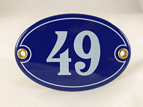Emaille Hausnummer Schild Nr. 49, oval, Blau-Weiß mit Schrauben und Dübel "Handarbeit" Emaille Hausnummer Schild Nr. 49, oval, Blau-Weiß mit Schrauben und Dübel "Handarbeit" von AGS