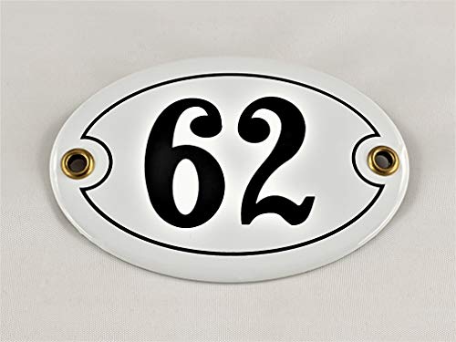 Emaille Hausnummer Schild Nr. 62, oval, Weiß-Schwarz "Handarbeit" Emaille Hausnummer Schild Nr. 62, oval, Weiß-Schwarz "Handarbeit" von AGS
