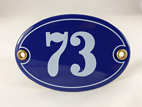 Emaille Hausnummer Schild Nr. 73, oval, Blau-Weiß mit Schrauben und Dübel "Handarbeit" Emaille Hausnummer Schild Nr. 73, oval, Blau-Weiß mit Schrauben und Dübel "Handarbeit" von AGS