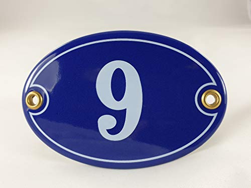 Emaille Hausnummer Schild Nr. 9, oval, Blau-Weiß mit Schrauben und Dübel "Handarbeit" Emaille Hausnummer Schild Nr. 9, oval, Blau-Weiß mit Schrauben und Dübel "Handarbeit" von AGS