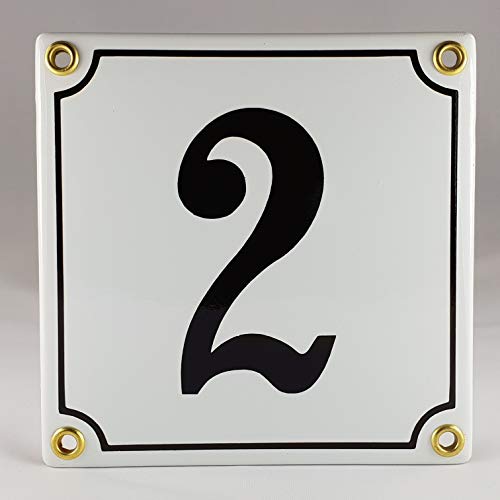 Emaille Schild Hausnummer 2 Schwarz-Weiß "Handarbeit" von AGS