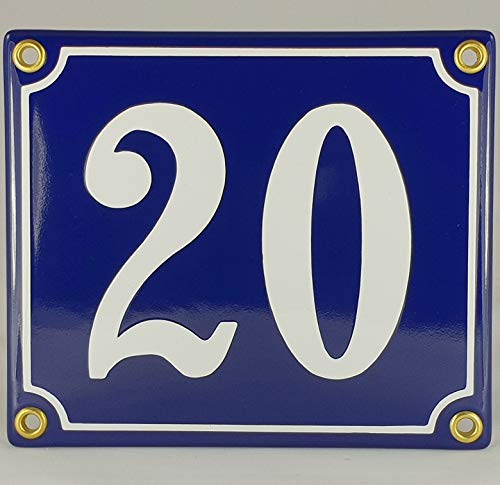 Emaille Schild Hausnummer 20 Blau-Weiß "Handarbeit" von AGS