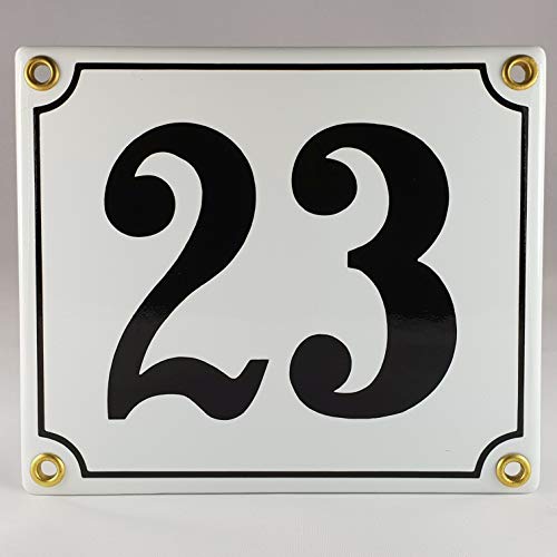 Emaille Schild Hausnummer 23 Schwarz-Weiß "Handarbeit" von AGS