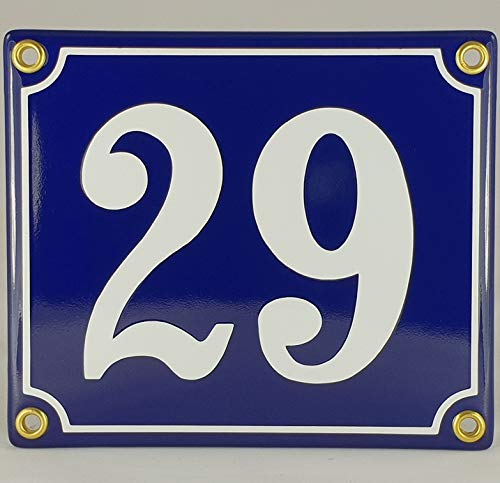 Emaille Schild Hausnummer 29 Blau-Weiß "Handarbeit" von AGS