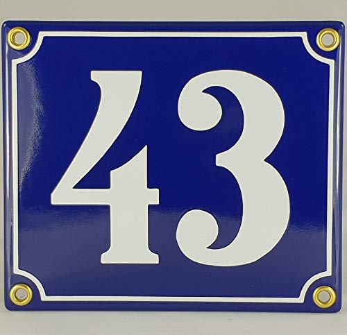 Emaille Schild Hausnummer 43 Blau-Weiß "Handarbeit" Emaille Schild Hausnummer 43 Blau-Weiß "Handarbeit" von AGS