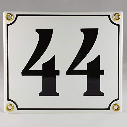 Emaille Schild Hausnummer 44 Schwarz-Weiß "Handarbeit" von AGS