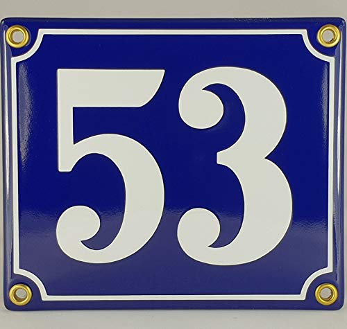 Emaille Schild Hausnummer 53 Blau-Weiß "Handarbeit" Emaille Schild Hausnummer 53 Blau-Weiß "Handarbeit" von AGS