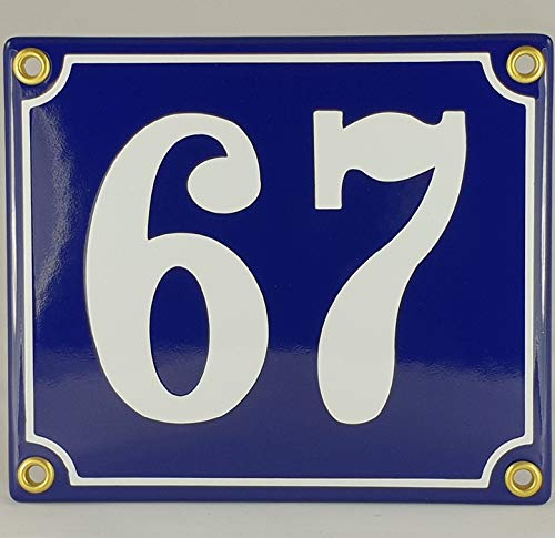 Emaille Schild Hausnummer 67 Blau-Weiß "Handarbeit" Emaille Schild Hausnummer 67 Blau-Weiß "Handarbeit" von AGS