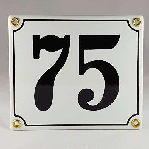 Emaille Schild Hausnummer 75 Schwarz-Weiß "Handarbeit" von AGS