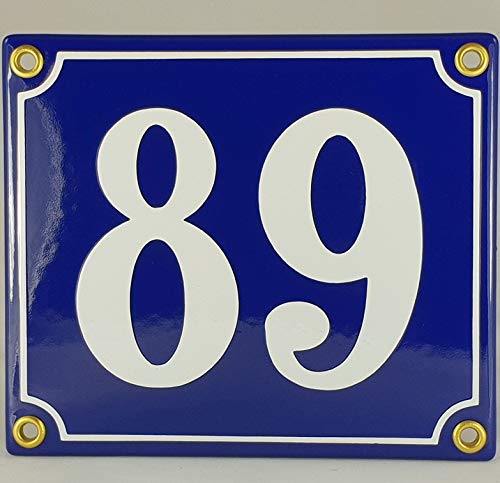 Emaille Schild Hausnummer 89 Blau-Weiß "Handarbeit" von AGS