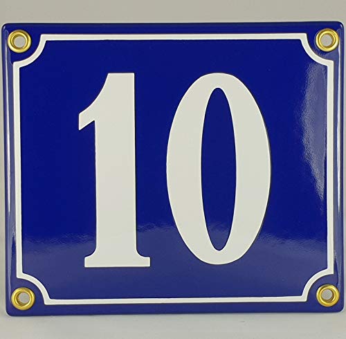 Hausnummer Emaille Schild Nr. 10 Blau-Weiß "Handarbeit" von AGS