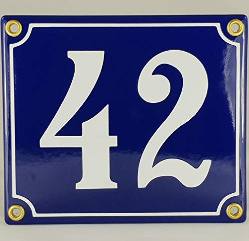 Hausnummer Emaille Schild Nr. 42 Blau-Weiß "Handarbeit" von AGS