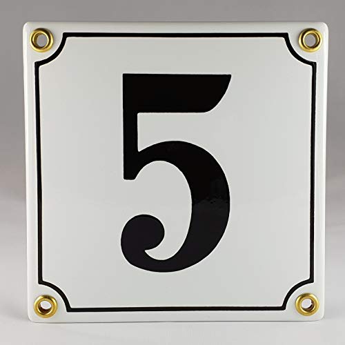 Hausnummer Emaille Schild Nr. 5 Weiß-Schwarz "Handarbeit" mit Schrauben und Dübel zur Montage Hausnummer Emaille Schild Nr. 5 Weiß-Schwarz "Handarbeit" mit Schrauben und Dübel zur Montage von AGS