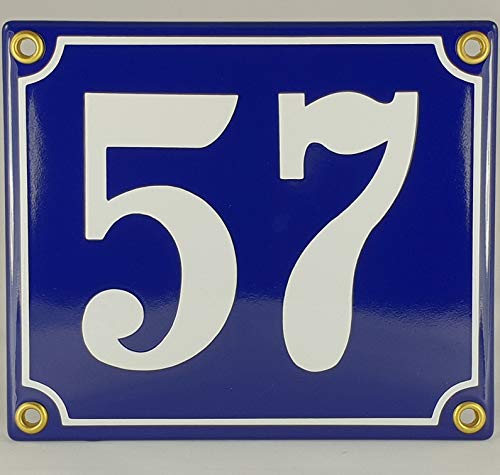 Hausnummer Emaille Schild Nr. 57 Blau-Weiß "Handarbeit" mit Schrauben und Dübel zur Montage Hausnummer Emaille Schild Nr. 57 Blau-Weiß "Handarbeit" mit Schrauben und Dübel zur Montage von AGS