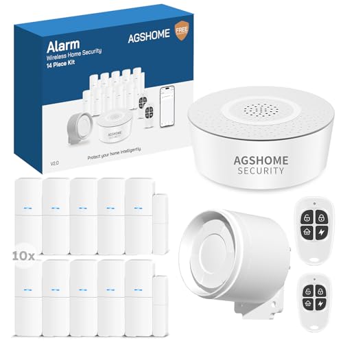 AGSHOME 14-teiliges Alarmanlagen-Set für Zuhause, intelligentes Wi-Fi-Alarmsystem mit Echtzeit-App, funktioniert mit Alexa, für Fenster, Wohnmobile, Wohnungen, Garage... von AGSHOME