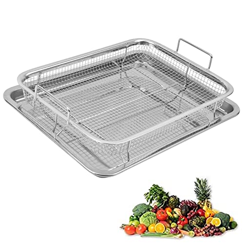 AGSYFFD 2-teiliges Luftfritteusen-Korb für den Ofen, 32,5 x 24,4 cm, Tablett und Fettfang-Set Speckregal für den Ofen knuspriger für französische gebratene / gefrorene Lebensmittel (silber) von AGSYFFD