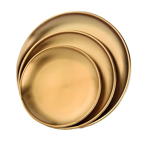 AGSYFFD 3PCS Goldenes rundes Tablett goldenes dekoratives Tablett rundes Edelstahl-Esstablett für Küche, Bad, Kosmetik, Schmuckorganisator von AGSYFFD
