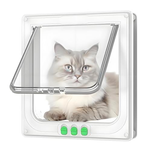 AGSYFFD Katzenklappe mit 3 Schlössern & Zwei-Wege-Sicherheitssystem, Haustiertür für Innentür/Zimmertür/Fenster, Fliegengitter-tauglich, Magnetschloss (Weiß) von AGSYFFD