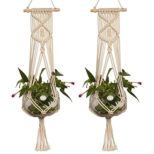 AGSYFFD 2 Stück makramee blumenampel hängetopf für Pflanzen handgewebter Blumentopfständer aus Baumwollseil geeignet für Balkon, Decke, Innen- und Außendekoration (105 cm/41,3 Zoll) von AGSYFFD