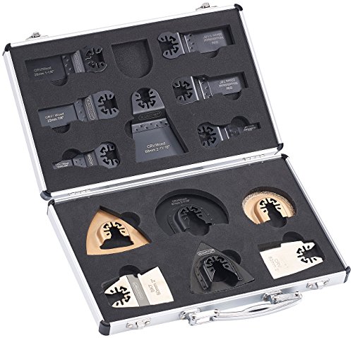 AGT Professional Multitool-Sägeblatt Set: Werkzeug-Zubehör-Koffer für Multitools, Schnellspann-Aufnahme (Multifunktionswerkzeug Zubehöre, Werkzeugkoffer, Schleifpapier) von AGT Professional