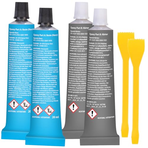 AGT Kleber für Schuhe: 2-Komponenten Epoxid-Kleber, stahlverstärkt, 1x grau, & 1x transparent (für Polster, 2 Komponenten Glas Metall, Epoxy) von AGT
