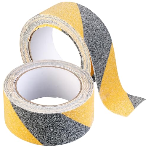 AGT Rutschfestes Klebeband: 2er-Set Anti-Rutsch-Klebebänder, wasserfest, schwarz-gelb, je 5cm 10m (Super wasserdichtes Klebeband, Antirutschbeläge, Selbstklebende Fliesen) von AGT