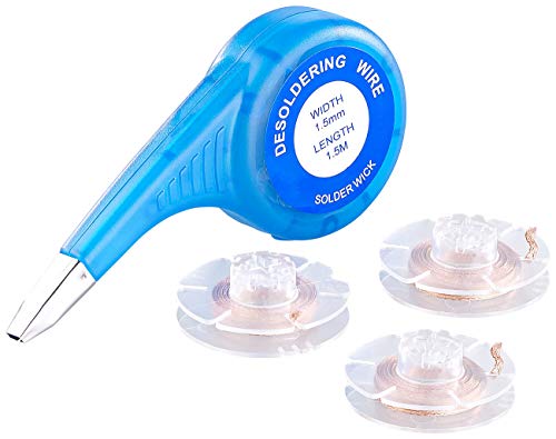 AGT Lötwerkzeuge: 3er-Set Entlötlitzen mit Spender, beschichtet, je 1,5 mm x 1,5 m (Entlötband, Entlötsauglitze, Lötstation) von AGT