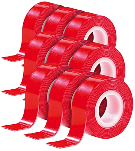 AGT Klebeband extra stark: Doppelseitiges Klebeband "Power ZIP", 19 mm x 1,5 m, 9er-Pack (Selbstklebendes, Montageklebeband, Streifen) von AGT