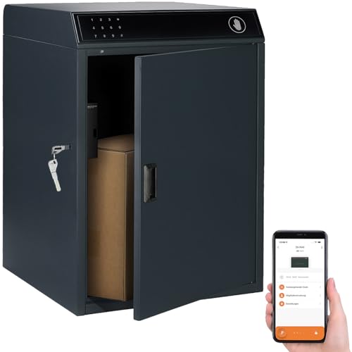 AGT Smarter Briefkasten: Smarter Paketbriefkasten aus Stahl, 46 x 72 x 50 cm, PIN, App, IP55 (Paketbox XXL, Paket-Briefkasten) von AGT