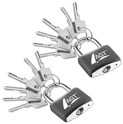 AGT Schloss: 2 Vorhängeschlösser aus Aluminium, Messing & Stahl, 43mm, 12 Schlüssel (Outdoor-Schloss, Vorhängeschloss-Zylinderschlösser, Zylinderschloss) von AGT
