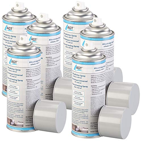 AGT wasserdicht-Spray: 6er-Set Allesdichter-Sprays mit 6x 400 ml, schwarz (Dichtungsspray Auto, zum abdichten, Wasserfestes) von AGT