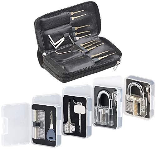 AGT Dietrich Set: Profi-Lockpicking-Set mit 32 Werkzeugen und 4 Übungsschlössern (Dietrich Set Profi, Dietrich Schlüssel, Experimentierkasten) von AGT