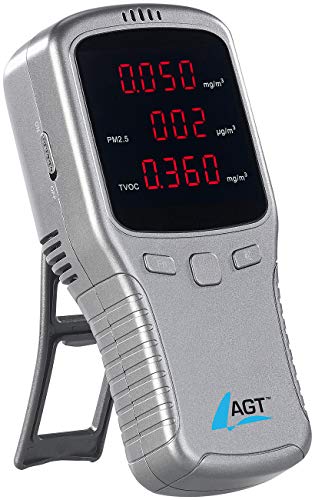AGT Feinstaubmessgerät: 5in1-Akku-Feinstaub-Messgerät für HCHO, PM1/2,5/10 und TVOC (Luftqualitätsmesser, Feinstaubmessgerät Test, Lufterfrischer) von AGT