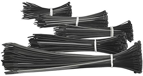 AGT Kabelbinder Sortiment: 500er-Set Kabelbinder in 5 Größen zu je 100 Stück, schwarz (Binder für Kabel, Ratsch-Bänder) von AGT