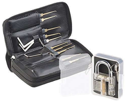 AGT Lockpick: Profi-Lockpicking-Set mit 30-teiliger Dietrich-Tasche & Übungs-Schloss (Schlossknacker Set, Lockpicking Werkzeug, Experimentierkasten) von AGT