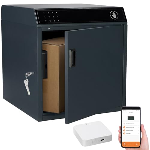 AGT Paketbox Briefkästen: Paketbriefkasten mit WLAN-Gateway, Stahl, 46 x 50 x 50 cm, PIN, App (Paketbox groß, XL) von AGT